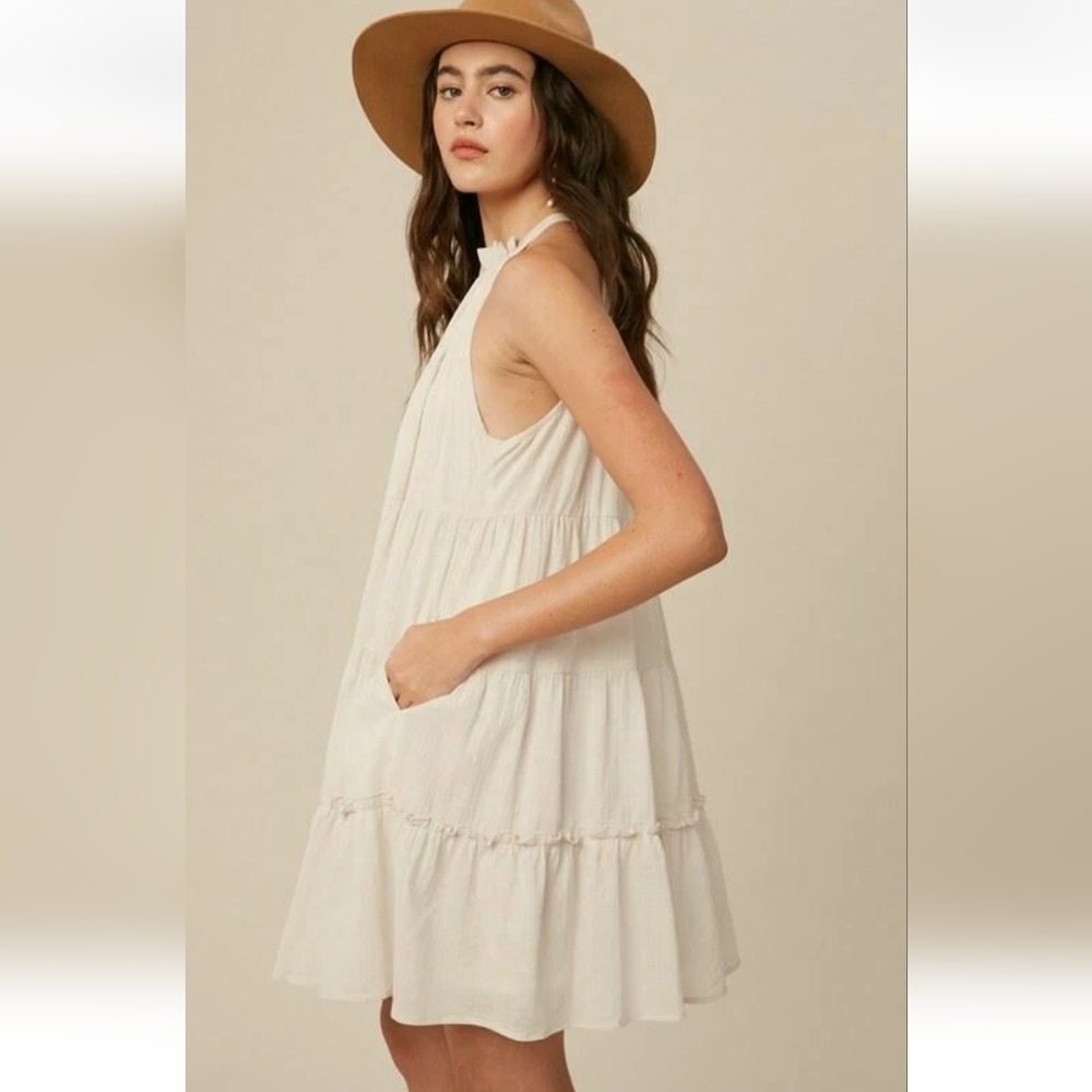 Free People Babydoll Gauze Tiered Halter Dress Small Oversized Sundress - Picture 3 of 14